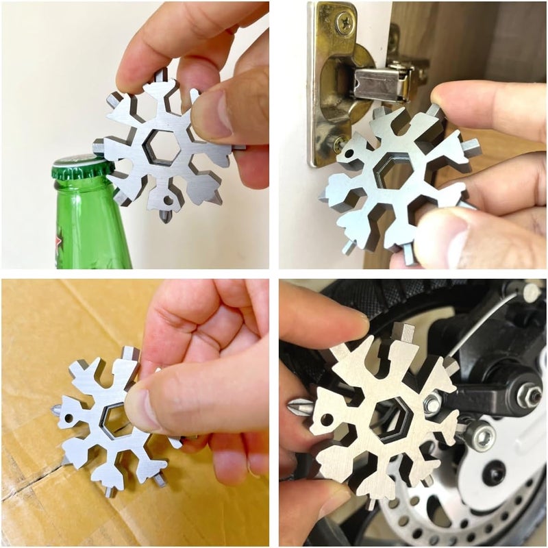 FODARSAI 18-in-1 Snowflake Multitool, Stocking Stuffers for Men, Cool Camping Tool Gadgets for Men, Unique Gifts for Dad, Husband, Boyfriend (Silver) - Image 3